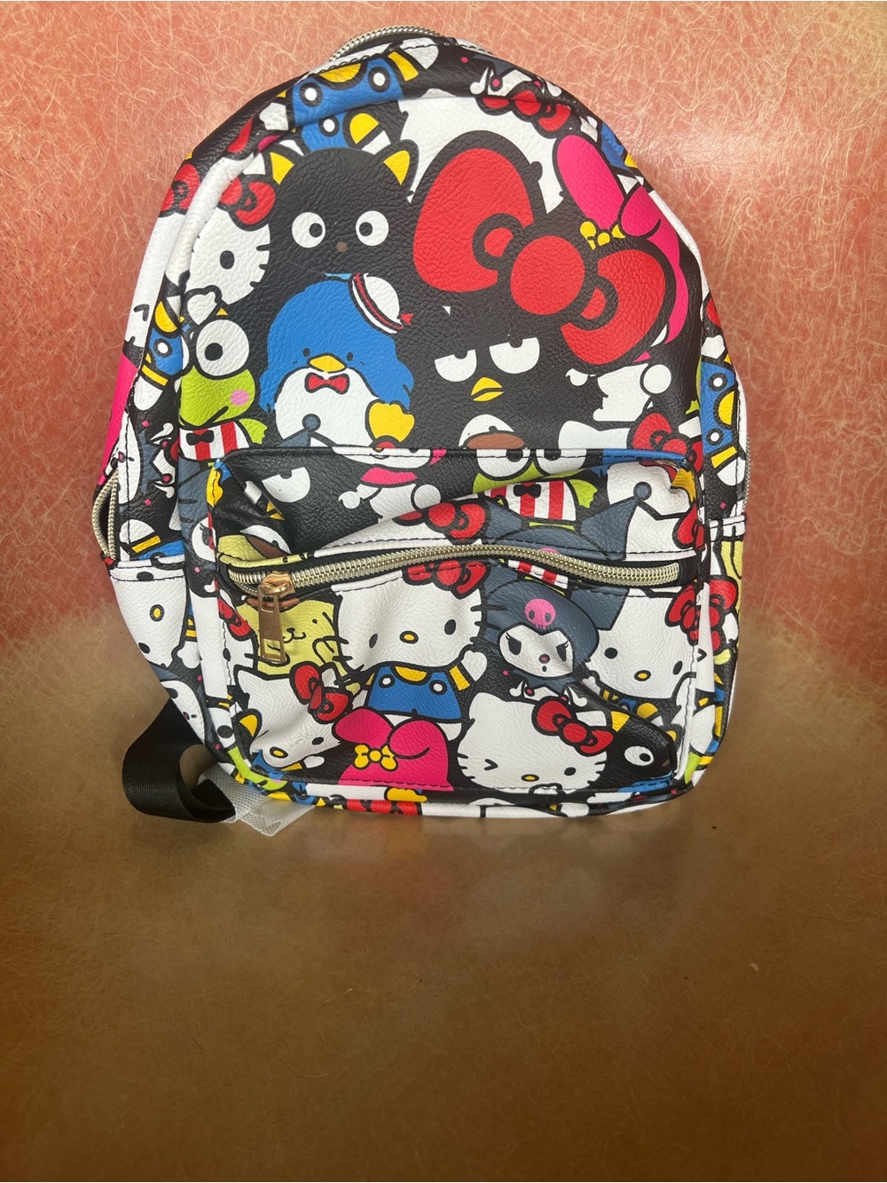 Hello Kitty Multicolor Character Print Mini Backpack with Gold Zipper